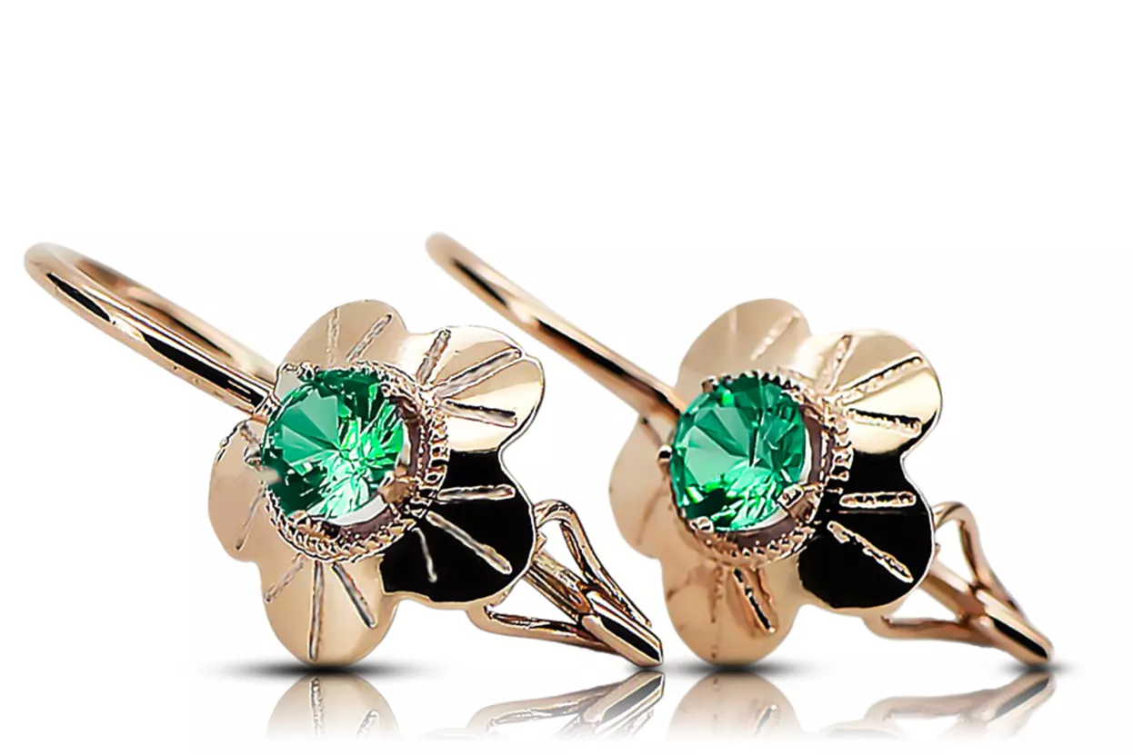 Vintage Jewlery Earrings Emerald Original Vintage 14K Rose Gold vec028r